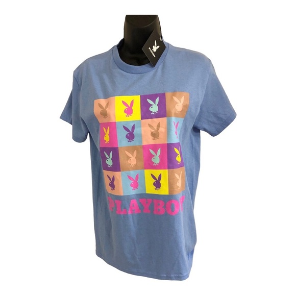 Playboy blue‎ multicolor bunny collage t-shirt new size small new - Picture 3 of 10